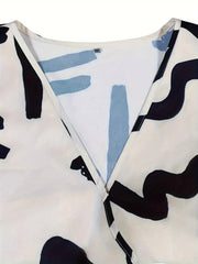 Graffiti Print Short Sleeve Surplice Neck Romper