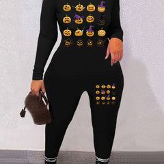 Women's Plus Pumpkin Print Top & Leggings Outfits 2 Piece Set