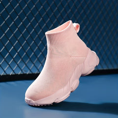 Girls High Top Slip On Knit Sneakers Kids Non slip Casual Sock Shoes