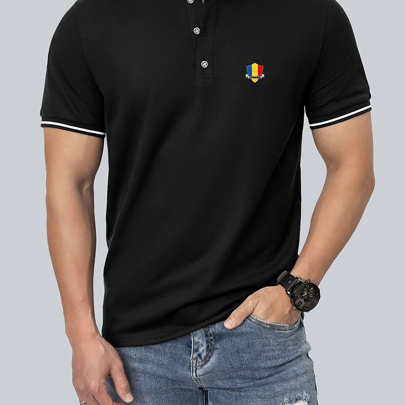 Men's Shield Print Shirt Casual Stretch Button Up Short Sleeve Tee