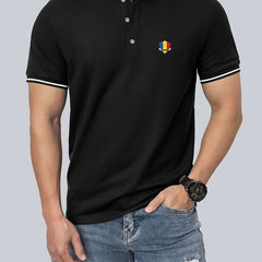 Men's Shield Print Shirt Casual Stretch Button Up Short Sleeve Tee