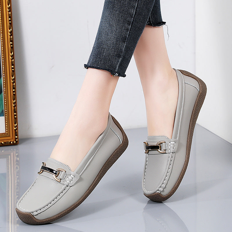 Women's Metal Buckle Slip On Loafers Comfortable Flat Moccasins