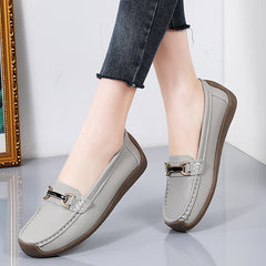 Women's Metal Buckle Slip On Loafers Comfortable Flat Moccasins