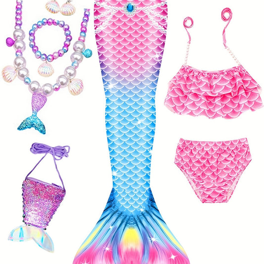 Mermaid Costume Swimsuit 3pc Set w/ Accessories Mermaid Princess Dress Up
