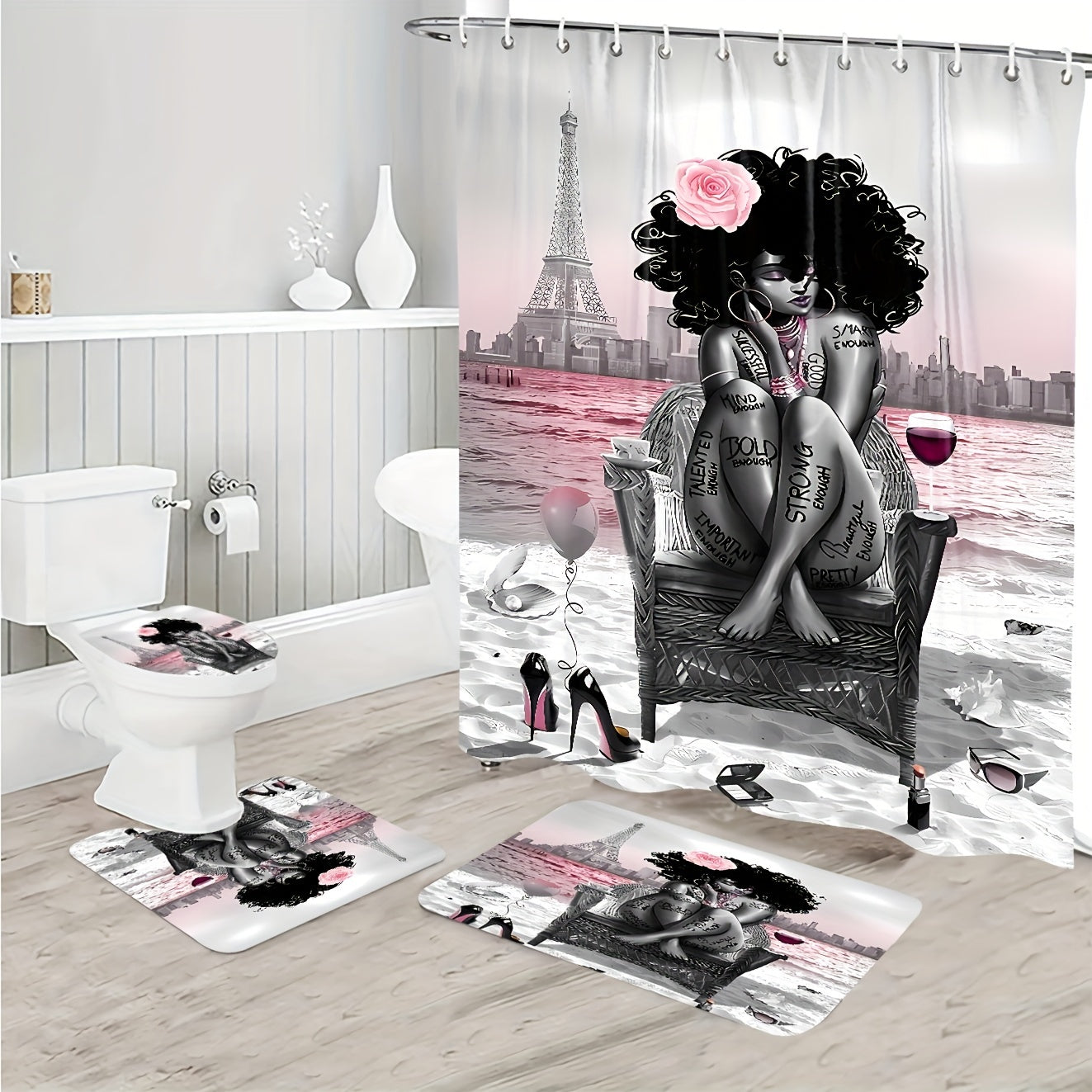 4pcs Personalized Art Women's Shower Curtain Set