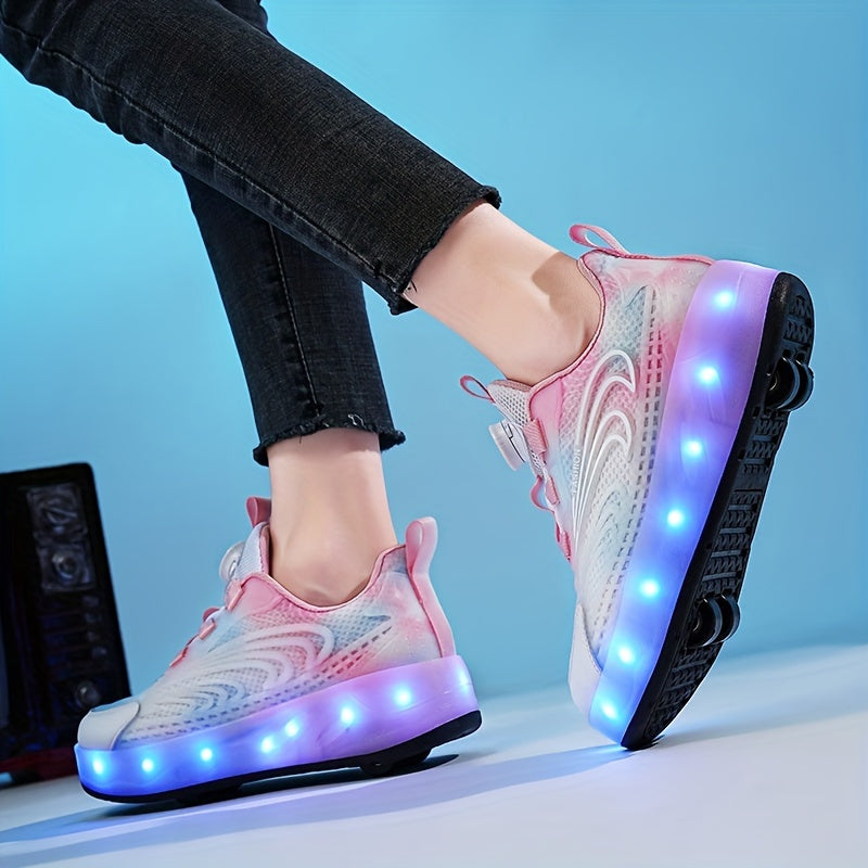 Girl's LED Light Up Roller Shoes With Rotating Buckle
