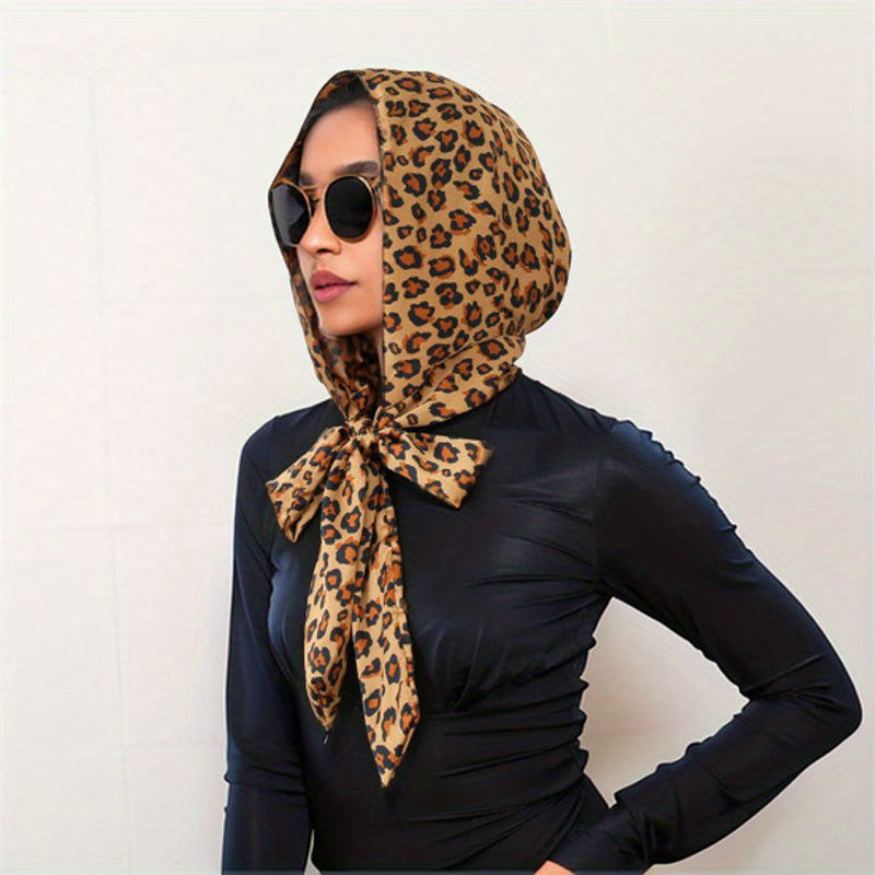 Leopard Print Hijab Lace Up Head Scarf Soft Turban Bandana