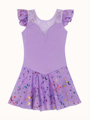 Girls Star Graphic High Stretch Ruffled Sleeve Ballet Dance Dress