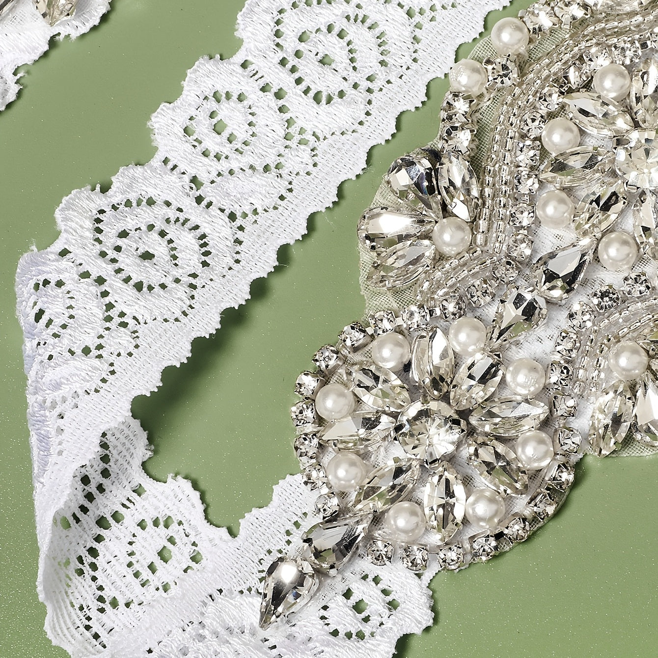 Faux Pearl & Rhinestone Garter Set Bridal Lingerie Sexy Sequin Belt Toss Gift