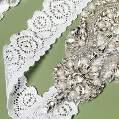 Faux Pearl & Rhinestone Garter Set Bridal Lingerie Sexy Sequin Belt Toss Gift