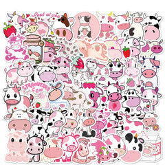 Pink Cartoon Cow Doodle Sticker 50 100pcs