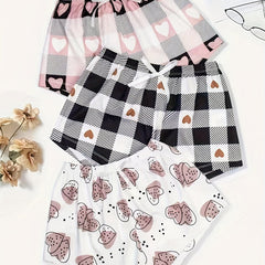 Heart Print Sleep Bottoms Comfy Bow Tie Shorts Women's Sleepwear