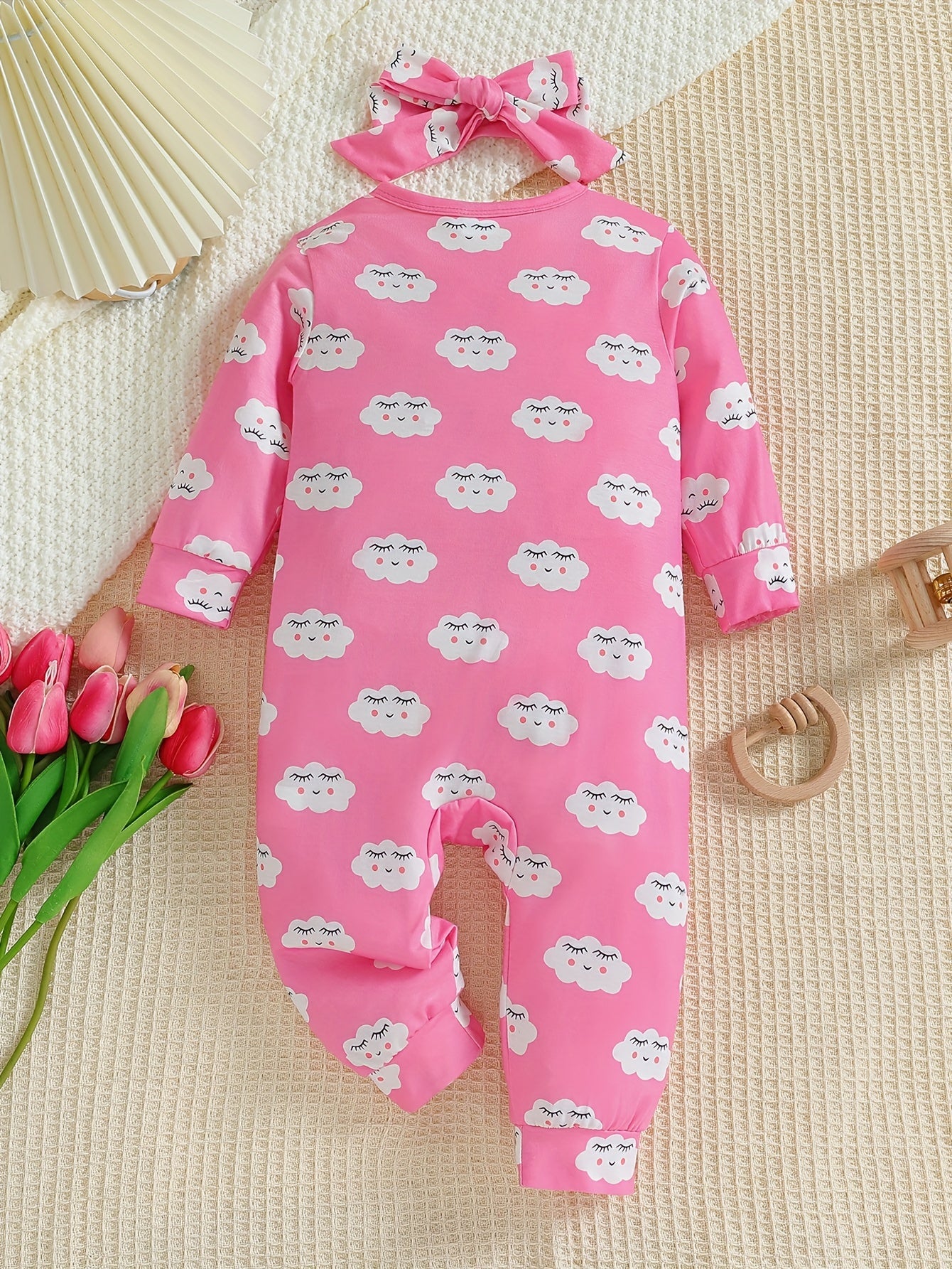 2pcs Baby Girls Clouds Print Bodysuit Set