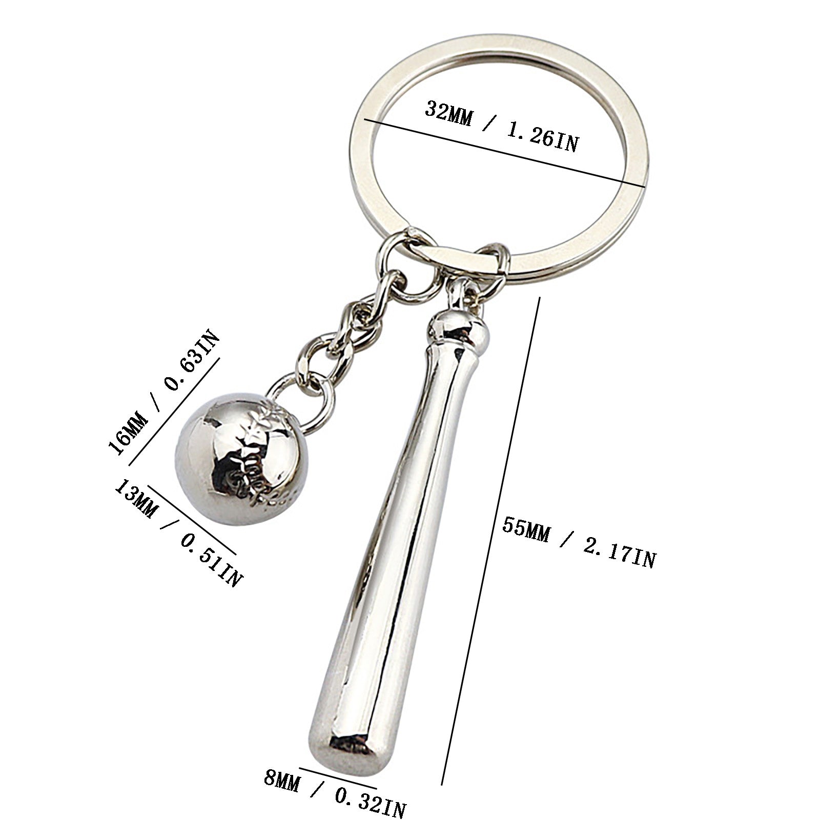 Baseball Bat Key Chain 3D Metal Sports Style Creative Gift