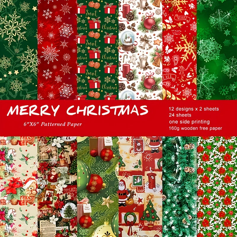 24pcs Assorted Christmas Scrapbook Paper Pad for Decoupage Cardstock