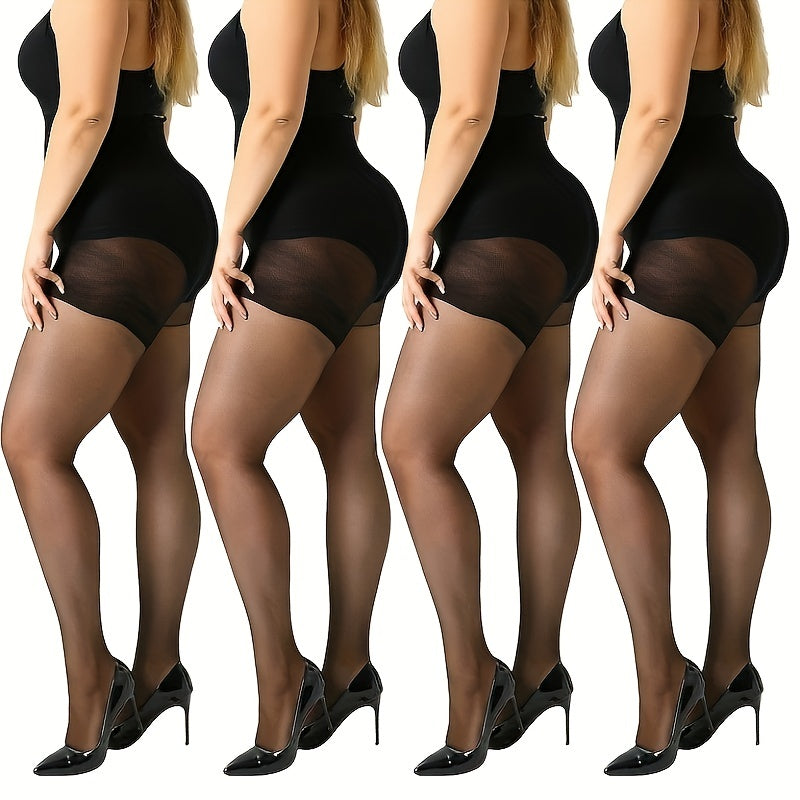 4 Pairs Plus Size Control Top Pantyhose