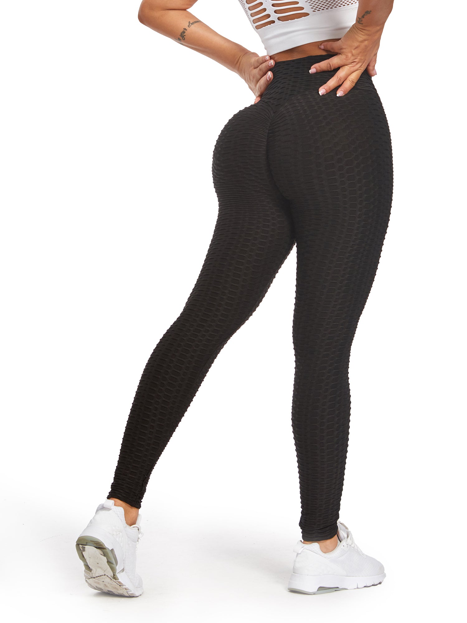High Waist Textured Yoga Pants Tummy Control Leggings