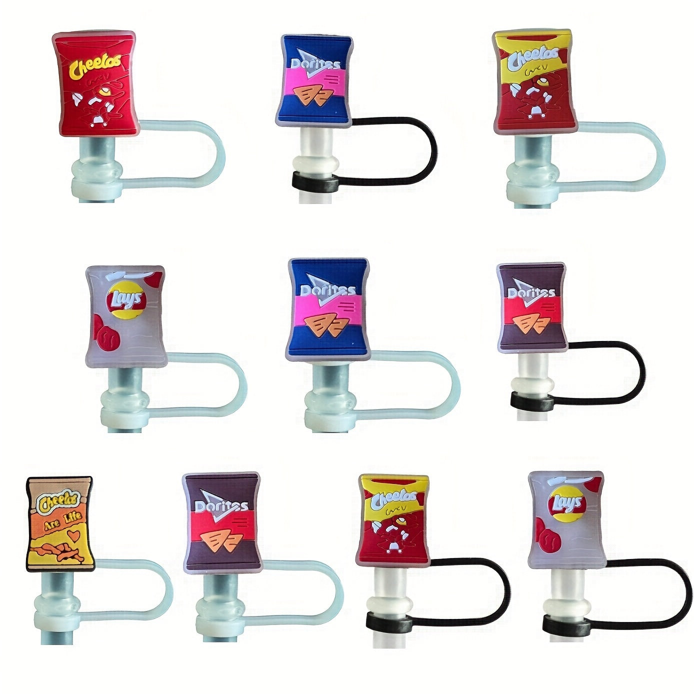 4pcs Cartoon Straw Tip Cover Reusable Silicone Cap + 1pc Straw Cap