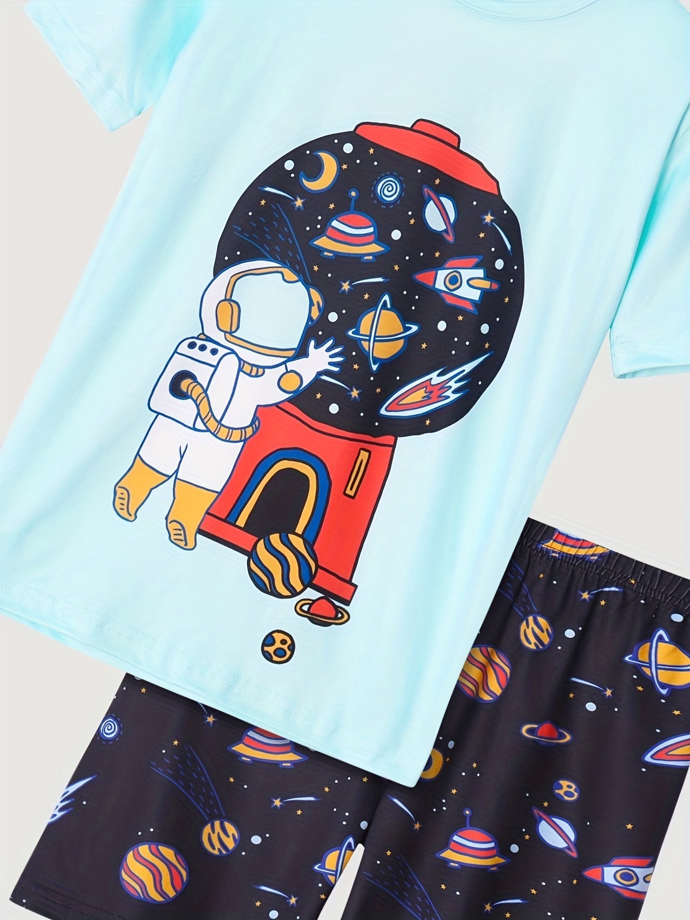Kids Astronaut Print Pajama Set Short Sleeve Top & Shorts