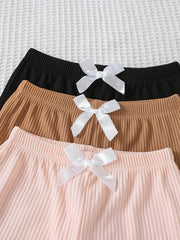 3pcs Girls Bowtie Ruffle Bottom Elastic Waist Shorts for Spring Summer