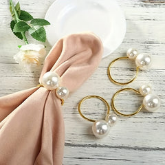 12pcs Pearl Metal Napkin Rings Hollow Christmas Decoration