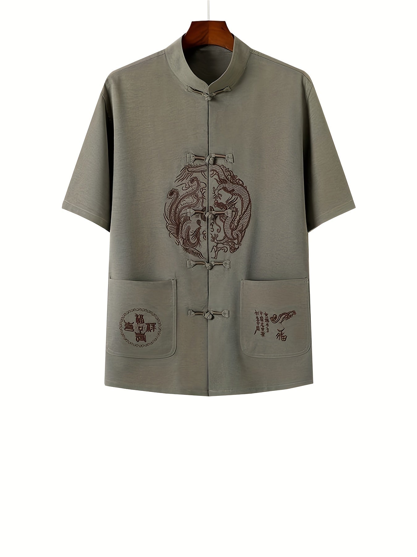 Men's Dragon Print Frog Button Chinese Style Shirt