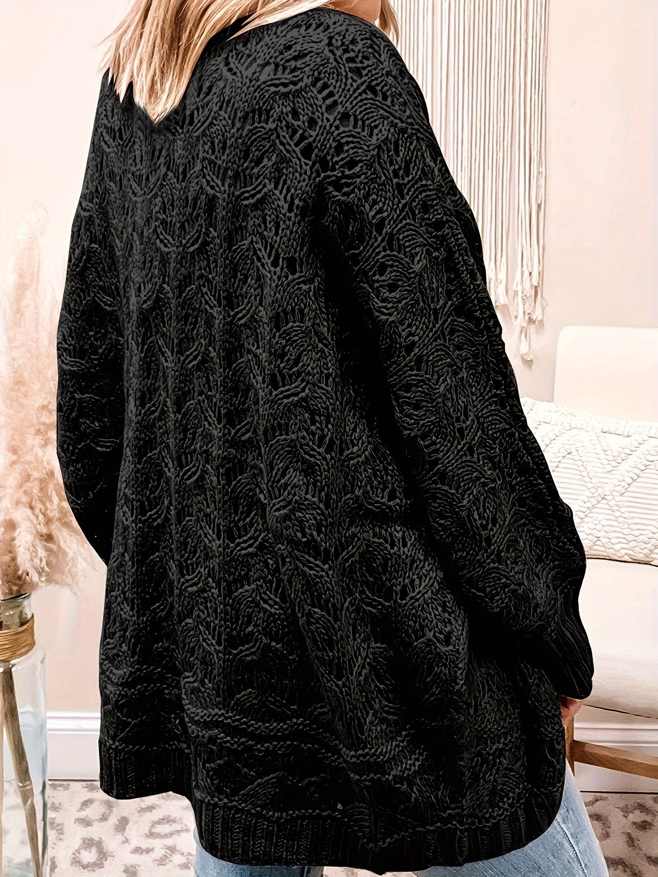 Casual Sweater Women's Plus Solid Jacquard Pointelle Long Sleeve