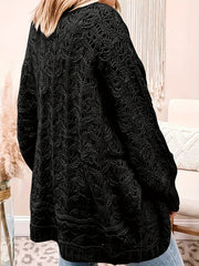 Casual Sweater Women's Plus Solid Jacquard Pointelle Long Sleeve