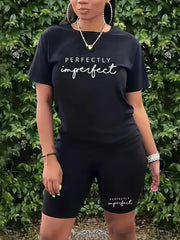 Short Sleeve Crew Neck T Shirt & Shorts 2pcs Set for Women
