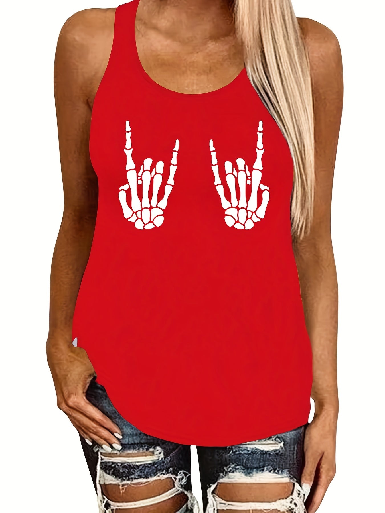 Skull Hand Print Tank Top Sleeveless Crew Neck Casual Summer Women's Clothing