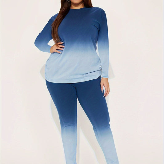 Women's Plus Ombre Print Long Sleeve Tee & Pants Set