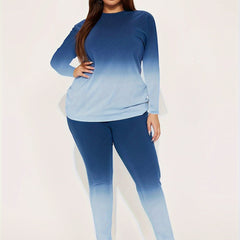 Women's Plus Ombre Print Long Sleeve Tee & Pants Set