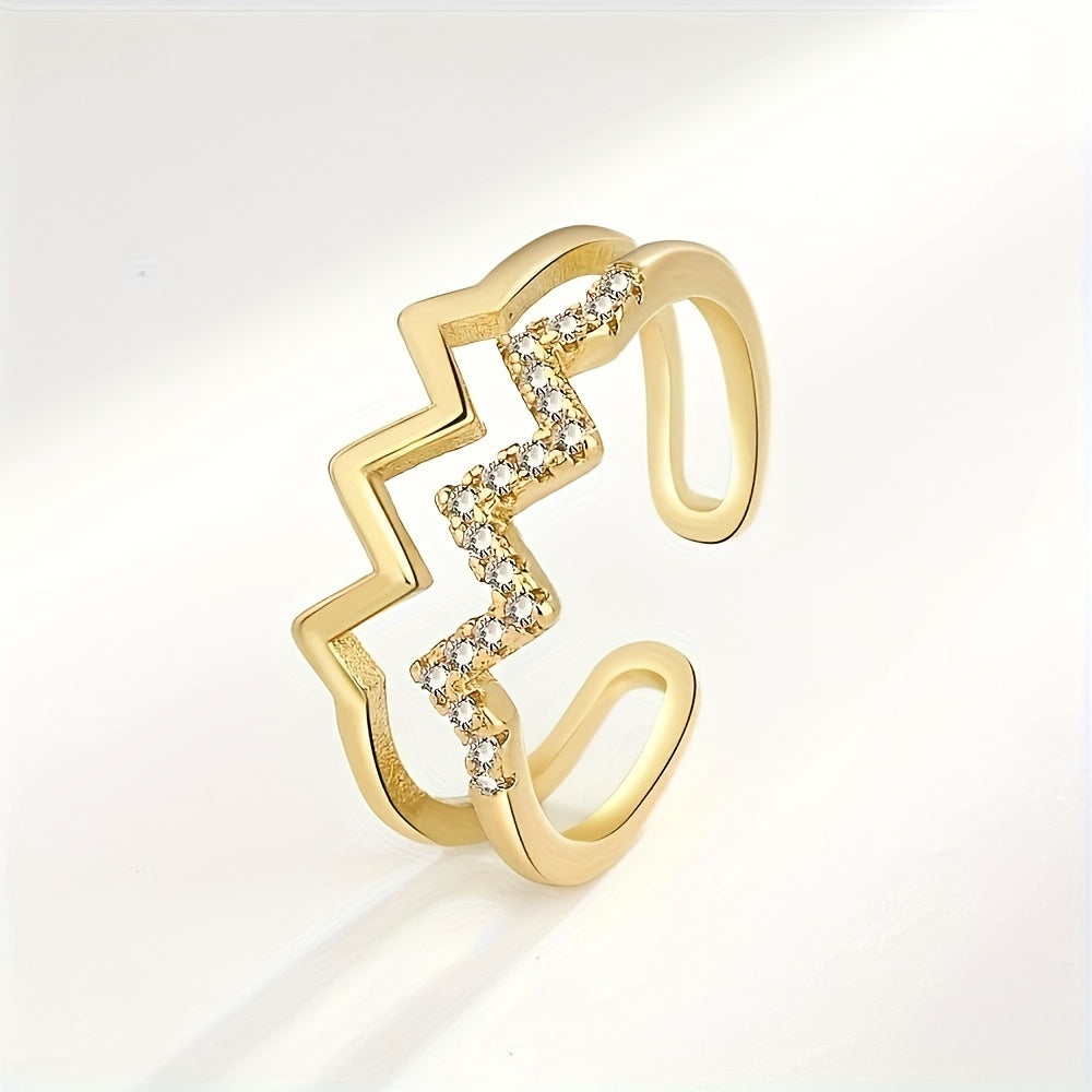 Wavy CZ Decor Open Adjustable Ring Gift