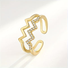 Wavy CZ Decor Open Adjustable Ring Gift