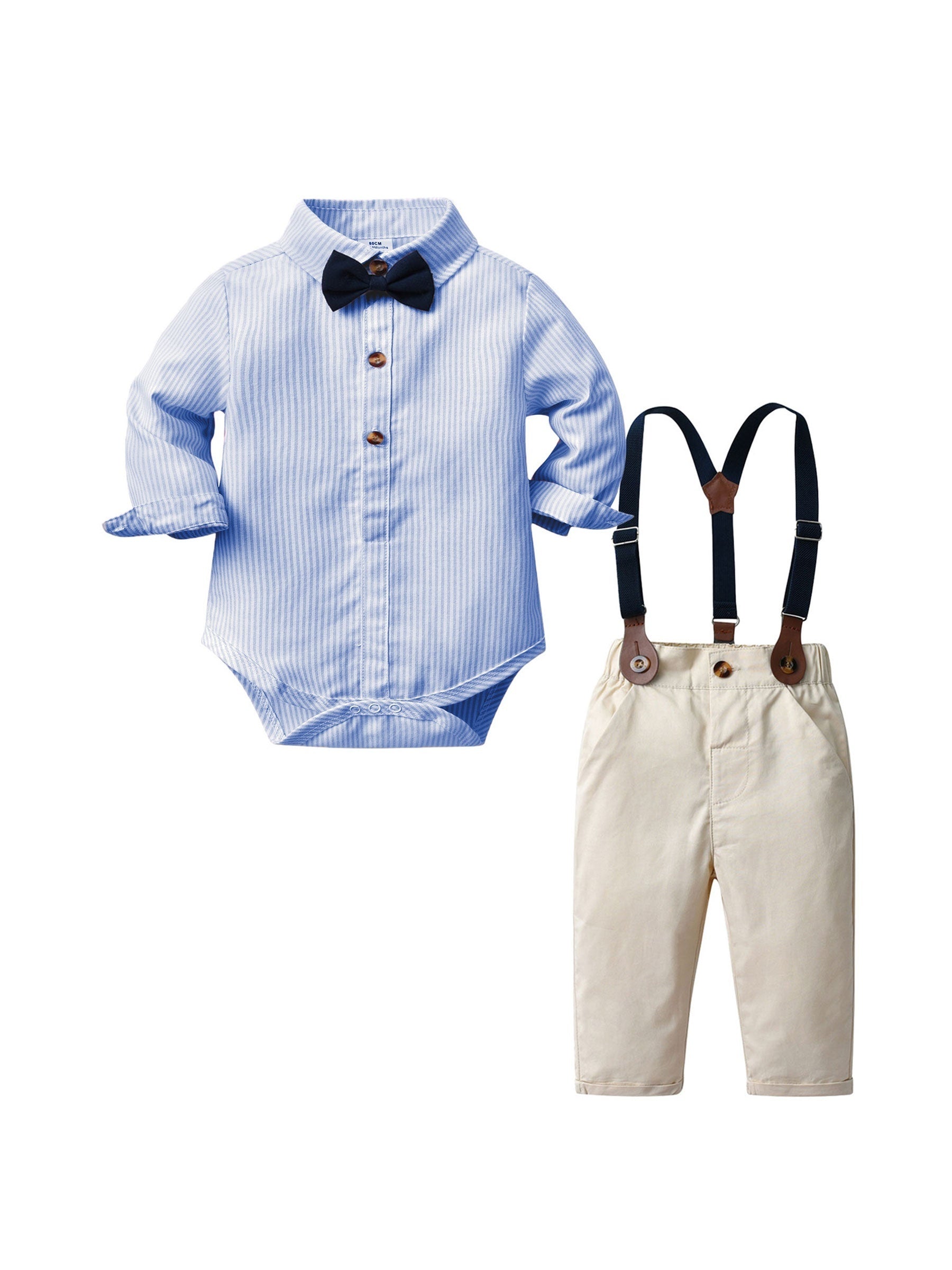 Kids Striped Onesie & Solid Overalls Set