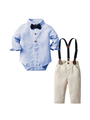 Kids Striped Onesie & Solid Overalls Set
