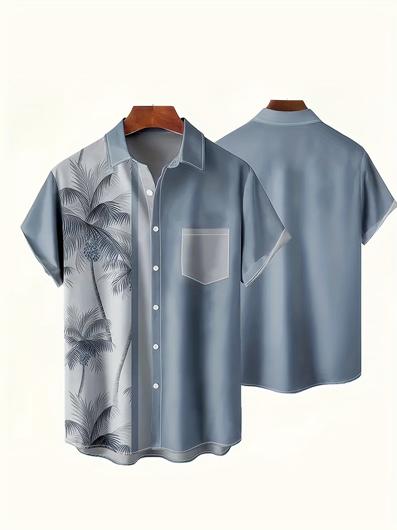 Men's Casual Coconut Tree Pattern Short Sleeve Shirt With Pocket