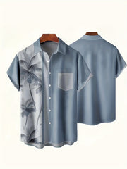 Men's Casual Coconut Tree Pattern Short Sleeve Shirt With Pocket