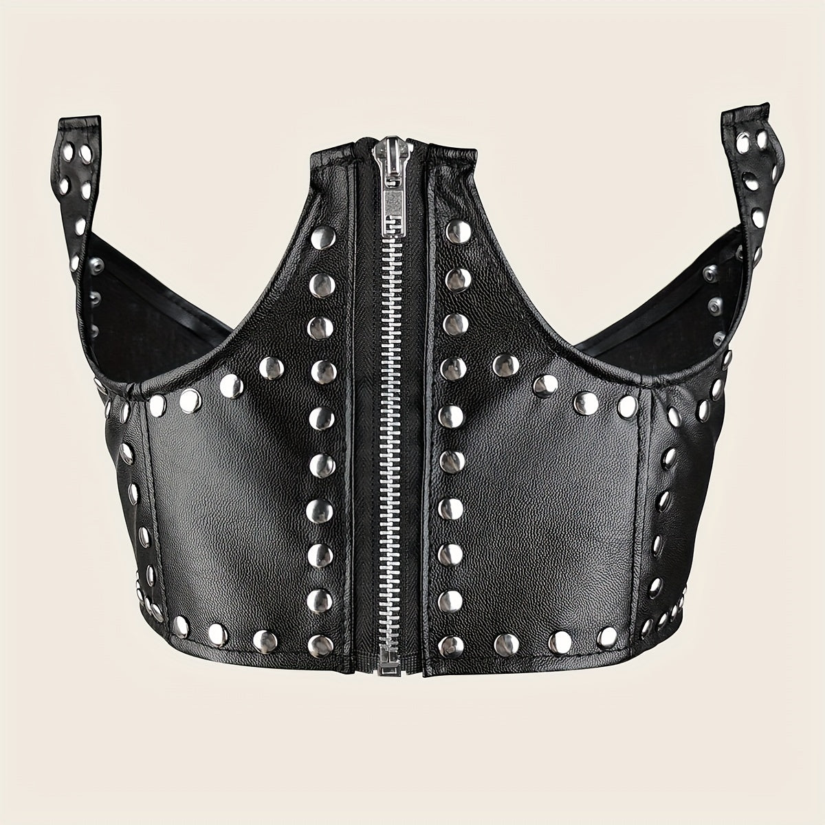 Punk PU Leather Zipper Belt Rivet Decor Underbust Corset Wide Waistband