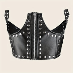 Punk PU Leather Zipper Belt Rivet Decor Underbust Corset Wide Waistband