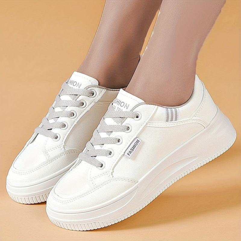 Women's Lace Up Solid Sneakers Round Toe Non slip Casual Outdoor Shoes