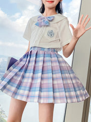 Girls' Plaid Print Varsity Style Pleated Skirt For Summer