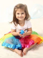 Girls Rainbow Mesh Tutu Skirt Dance Princess Colorful Skirt