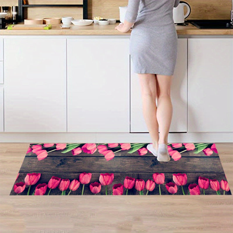 Vintage Rose Kitchen Rugs 2pcs Absorbent Non Slip Comfort Mats