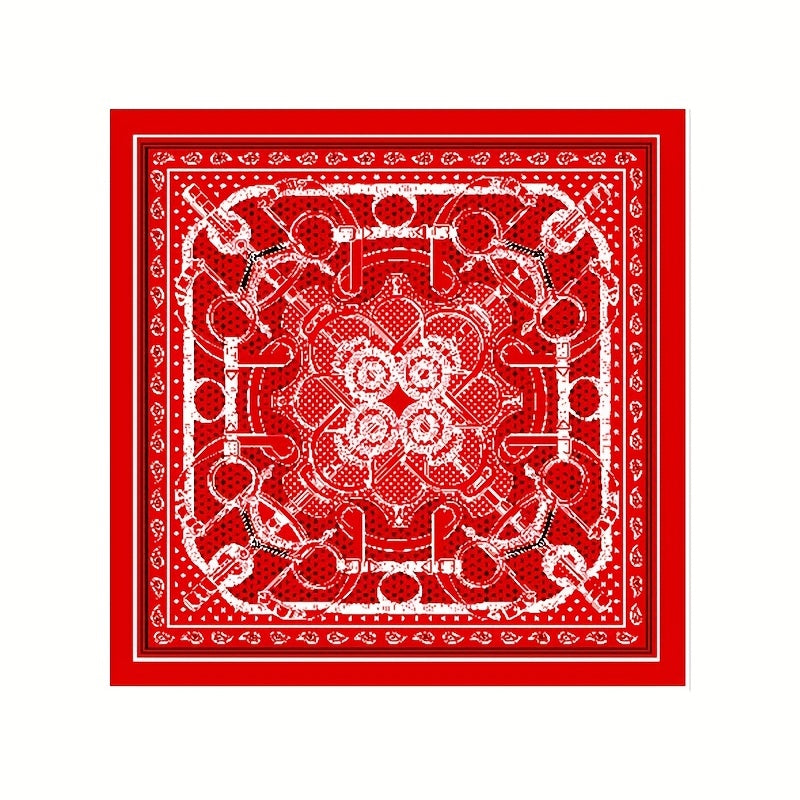 Vintage Geometric Print Silk Neckerchief Head Wrap Hair Accessories