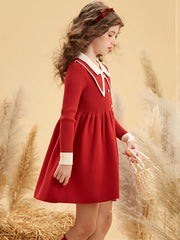 Girls Ribbed Knit Dress for Chinese Year Party
