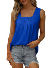 Pleated Square Neck Tank Top for Women