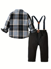 Boys Formal Outfit Striped Shirt & Suspender Pants Set