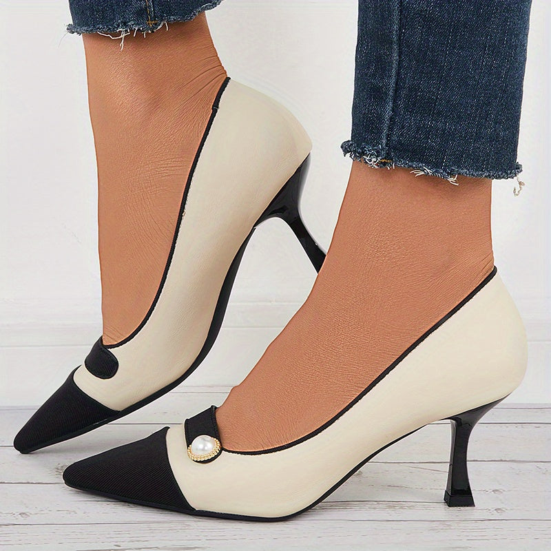 Pearl Decor Cap Toe Stiletto Heels