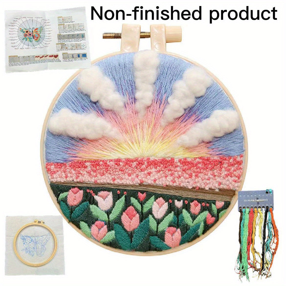 DIY Hanging Painting Wall Decoration Kit with Print, Drawings, Embroidery Cloth